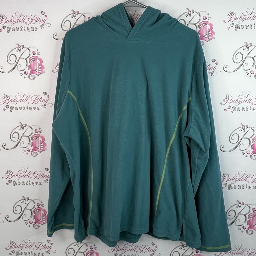 Eddie Bauer sweater fleece warm cozy fuzzy green Blue Textured Hoodie pull over